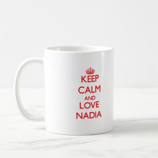 Behalten Sie Ruhe und Liebe Nadia Kaffeetasse (Links)