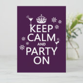 Behalten Sie Ruhe und Party an - alle Farben Einladung (Stehend Vorderseite)