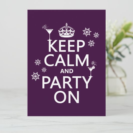 Behalten Sie Ruhe und Party an - alle Farben Einladung (Stehend Vorderseite)