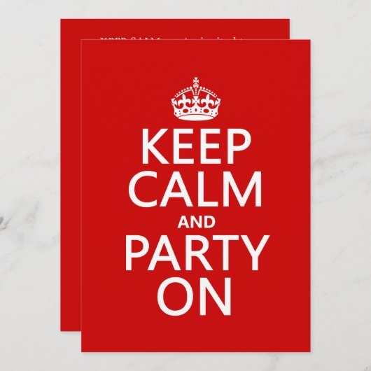 Behalten Sie Ruhe und Party auf (in irgendeiner Einladung (Vorne/Hinten)