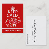 Behalten Sie Ruhe und rufen Sie einen Interpret an Visitenkarte (Vorne/Hinten)