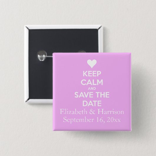 Behalten Sie Ruhe und Save the Date Rosa Button (Vorne & Hinten)