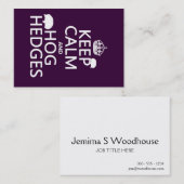 Behalten Sie Ruhe und Schwein hegt ein (Igel) Visitenkarte (Vorne/Hinten)