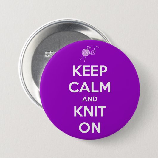 Behalten Sie Ruhe und Strick auf Fuschia Knopf Button (Vorne & Hinten)