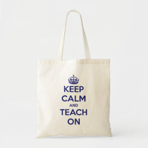 Behalten Sie Ruhe und unterrichten Sie auf blauer Tragetasche