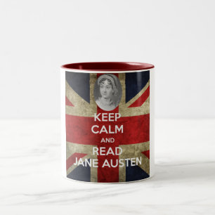 Behalten Sie ruhig und lesen Sie Jane Austen Zweifarbige Tasse