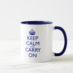 Behalten Sie ruhig und machen Sie Marine-Blau-Text Tasse