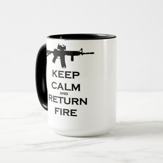 Behalten Sie ruhige u. Rückholfeuer-Kaffeetasse Tasse (Vorderseite Links)