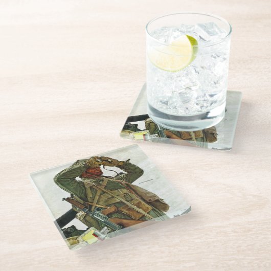 Behälter-Patrouille Glasuntersetzer (Schrägansicht)