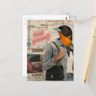 Behandle dich selbst Vogel Collage Postkarte