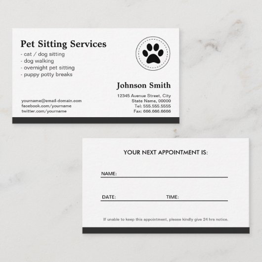 Behandlung von Haustieren - Ernennung Terminkarte (Vorne/Hinten)