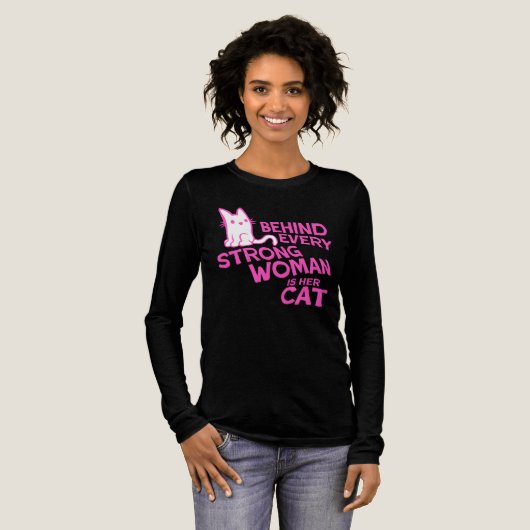 Behind Every Strong Woman Is Her Cat Funny Quote Tri-Blend Shirt (Volle Vorderseite)