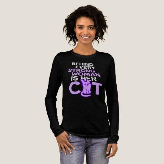 Behind Every Strong Woman Is Her Cat Funny Quote Tri-Blend Shirt (Volle Vorderseite)