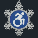 Behindertenzeichen Moderne Schneeflocken Zinn-Ornament<br><div class="desc">Modernes,  behindertengerechtes Zeichen,  behindertengerechtes Zeichen,  Mit Behinderung,  Mit Behinderung</div>