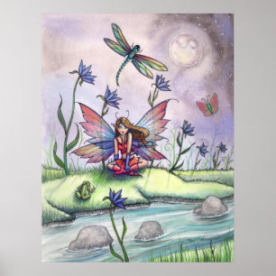 Bei Dämmerung Libelle Frosch Poster Druck