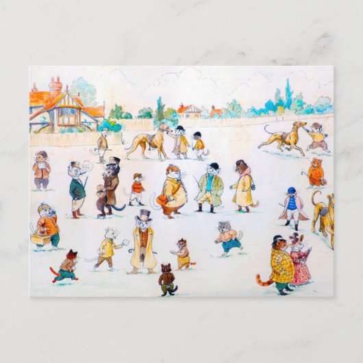 Bei den Cat Town Races, Louis Wain Postkarte (Vorderseite)