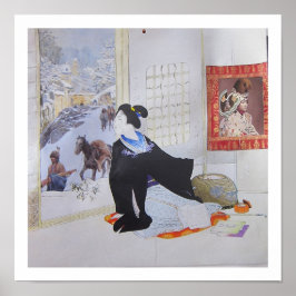 Bei den Nachbarn vorbeischauen - Collage-Kunst Poster