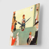 Bei den Vets von Norman Rockwell Quadratische Wanduhr (Winkel)