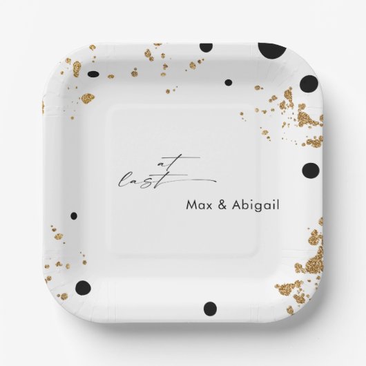 Bei der letzten Hochzeit Namen Schwarz und Gold Pappteller (Vorderseite)