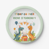 "Bei Dinosaurier zum Geburtstag anhalten Pappteller (Vorderseite)