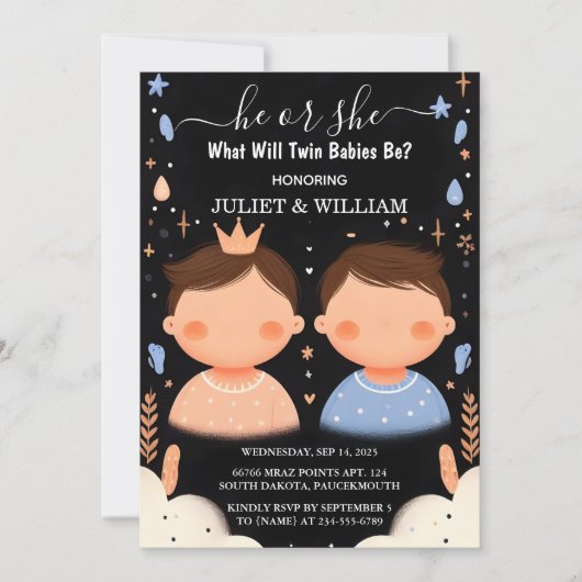 Bei Games Oh Baby Joint Two Twin Gender Reveal Einladung (Vorderseite)