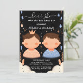 Bei Games Oh Baby Joint Two Twin Gender Reveal Einladung (Stehend Vorderseite)