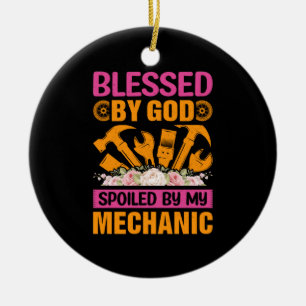 Bei Gott bei meinem Mechaniker Keramik Ornament