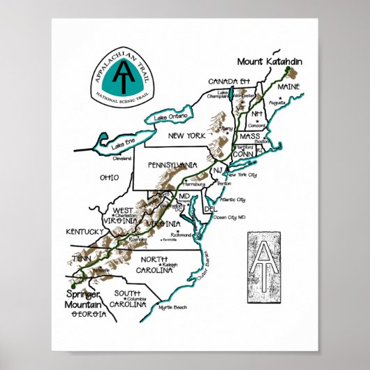 Bei Logo Appalachian Trail Wanderkarte  Poster (Vorne)
