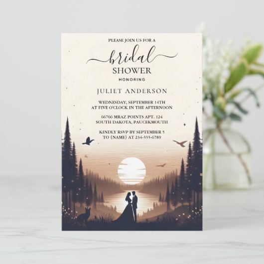 Bei Nacht Sonnenuntergang Moon Cloud Twilight Brau Einladung (Stehend Vorderseite)