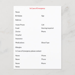 Bei Notfall-Kontaktkarte Postkarte