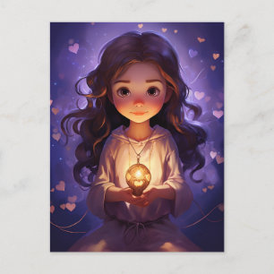 Bei Peace Hübsch Meditating Yoga Girl Lila Hearts Postkarte