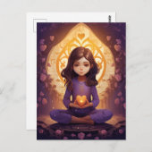 Bei Peace Hübsch Meditating Yoga Girl Lila Hearts Postkarte (Vorne/Hinten)