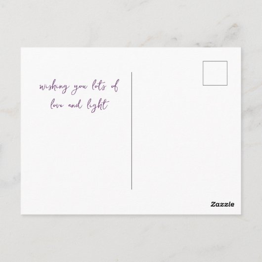 Bei Peace Hübsch Meditating Yoga Girl Lila Hearts Postkarte (Rückseite)