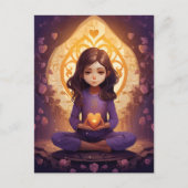 Bei Peace Hübsch Meditating Yoga Girl Lila Hearts Postkarte (Vorderseite)