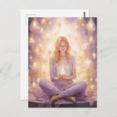Bei Peace Hübsch Meditation Yoga Girl Lila Gold Postkarte (Vorne/Hinten)