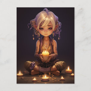 Bei Peace Hübsch Meditation Yoga Girl Lila Gold Postkarte