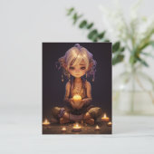 Bei Peace Hübsch Meditation Yoga Girl Lila Gold Postkarte (Stehend Vorderseite)