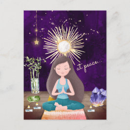 Bei Peace Meditating Yoga Girl and Crystals Postkarte