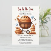 Bei Retro Boho Kuchen Bun in Oven Baby Dusche Einladung (Stehend Vorderseite)