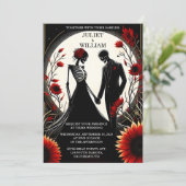 Bei Ruby Thick Claret White Heart Red Black Weddin Einladung (Stehend Vorderseite)