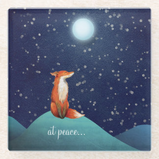 bei Ruhe ~ charmanter Fuchs unter Vollmond sitzen Glasuntersetzer