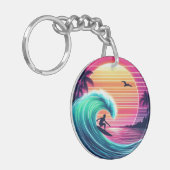 Bei Sonnenuntergang die Wave reiten Schlüsselanhänger (Vorderseite links)