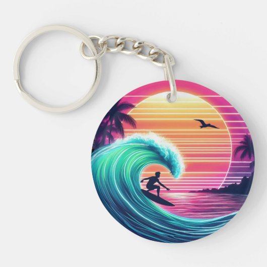 Bei Sonnenuntergang die Wave reiten Schlüsselanhänger (Vorderseite)