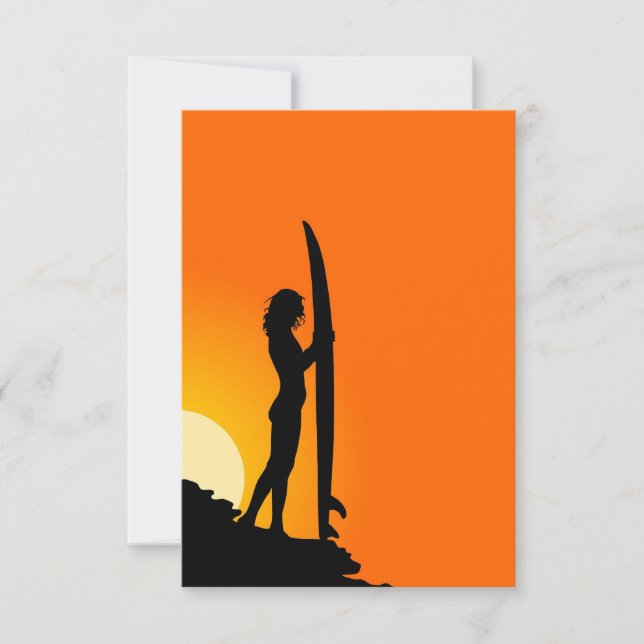 Bei Sonnenuntergang surfen Frauen. Orange/Schwarz (Vorderseite)