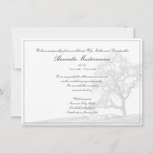 Bei stille Trauer - Baum auf der Wiese (Rückseite)