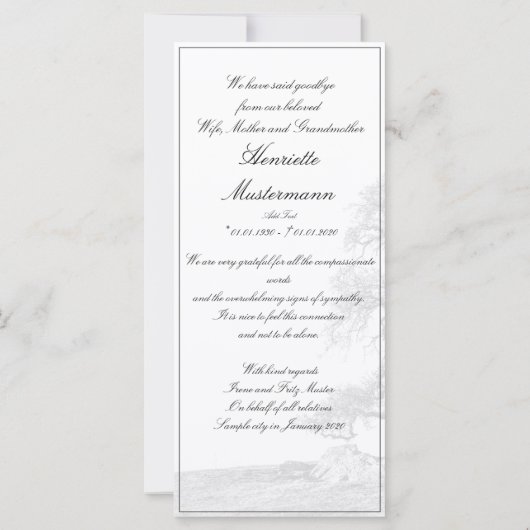 Bei stille Trauer - Baum auf der Wiese (Rückseite)