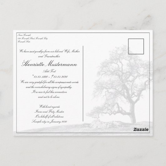 Bei stille Trauer - Baum auf der Wiese Postkarte (Rückseite)
