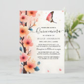 Bei Wood Tree Pink Girly Cherry Blossom Quinceaner Einladung (Stehend Vorderseite)