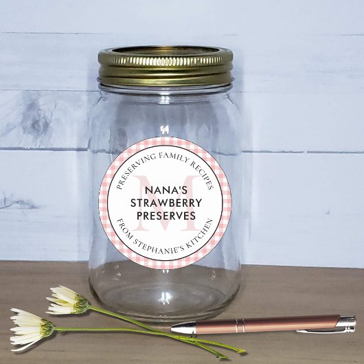 Beibehaltung von Familienrezepten Red Gingham Mono Runder Aufkleber