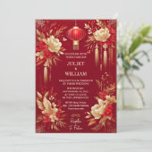 Beide asiatische moderne zweisprachige Hochzeit mi Einladung (Stehend Vorderseite)